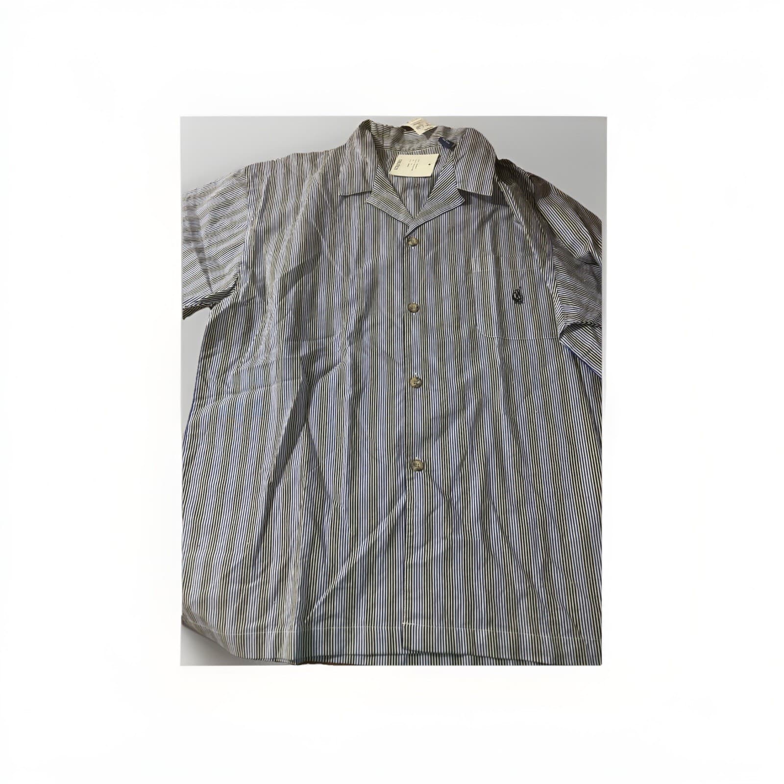 Nautica Sleepwear Men's Blue White Stripe Vintage Night Shirt Size XL Button - Thumbnail 2