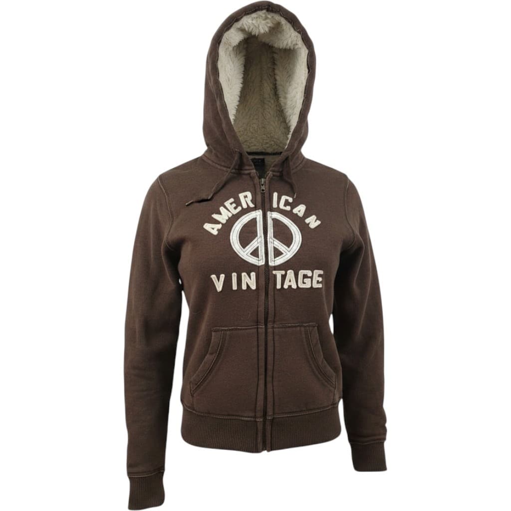 Freedom 2 Be Womens Brown Sherpa Lined Hooded Sweatshirt American Vintage Large - Thumbnail 2