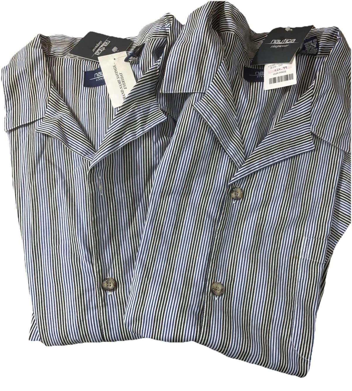 Nautica Sleepwear Men's Blue White Stripe Vintage Night Shirt Size XL Button