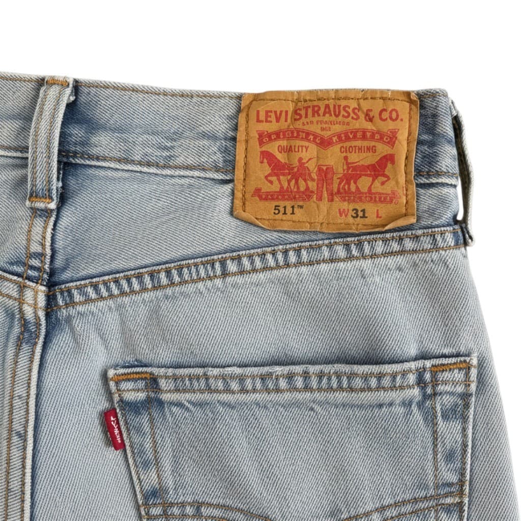 Levis 511 Slim Fit Denim Shorts Mens 31 Light Wash Distressed Ripped Cut Off - Thumbnail 3