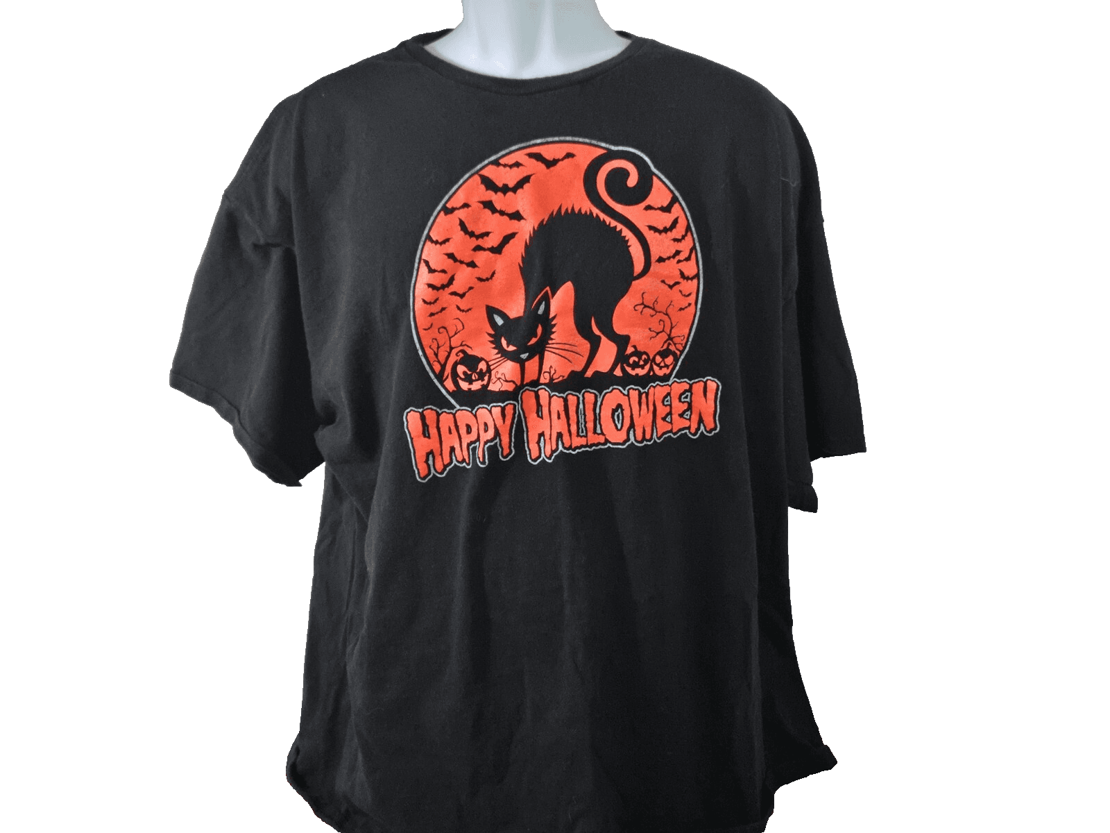 Delta Pro Weight Mens Black Halloween T Shirt Retro Style Black Cat Bats Cut Tag