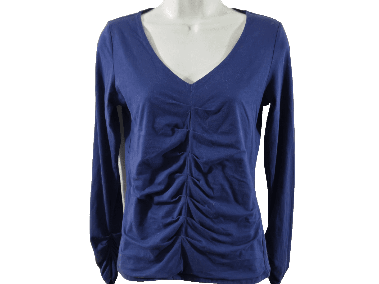 Cabi Size M Royal Blue Scrunched Front And Sleeves V Neck Cotton Blend