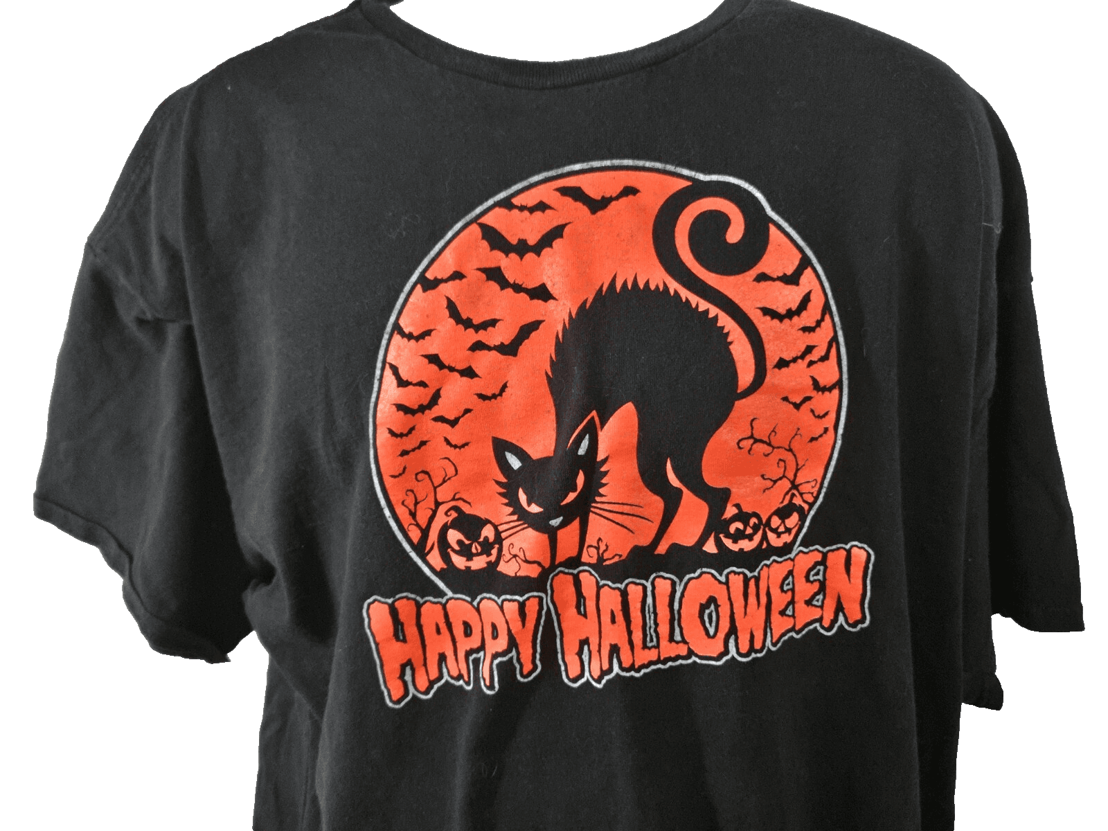 Delta Pro Weight Mens Black Halloween T Shirt Retro Style Black Cat Bats Cut Tag - Thumbnail 2
