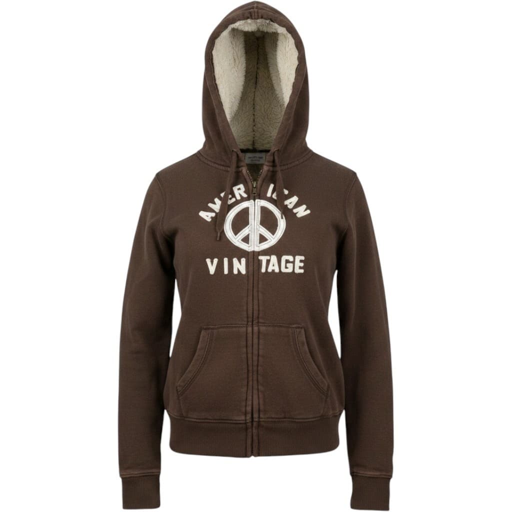 Freedom 2 Be Womens Brown Sherpa Lined Hooded Sweatshirt American Vintage Large