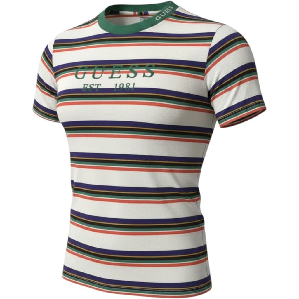 Guess Los Angeles Mens Striped T-Shirt Green Orange Purple Multi Color Small