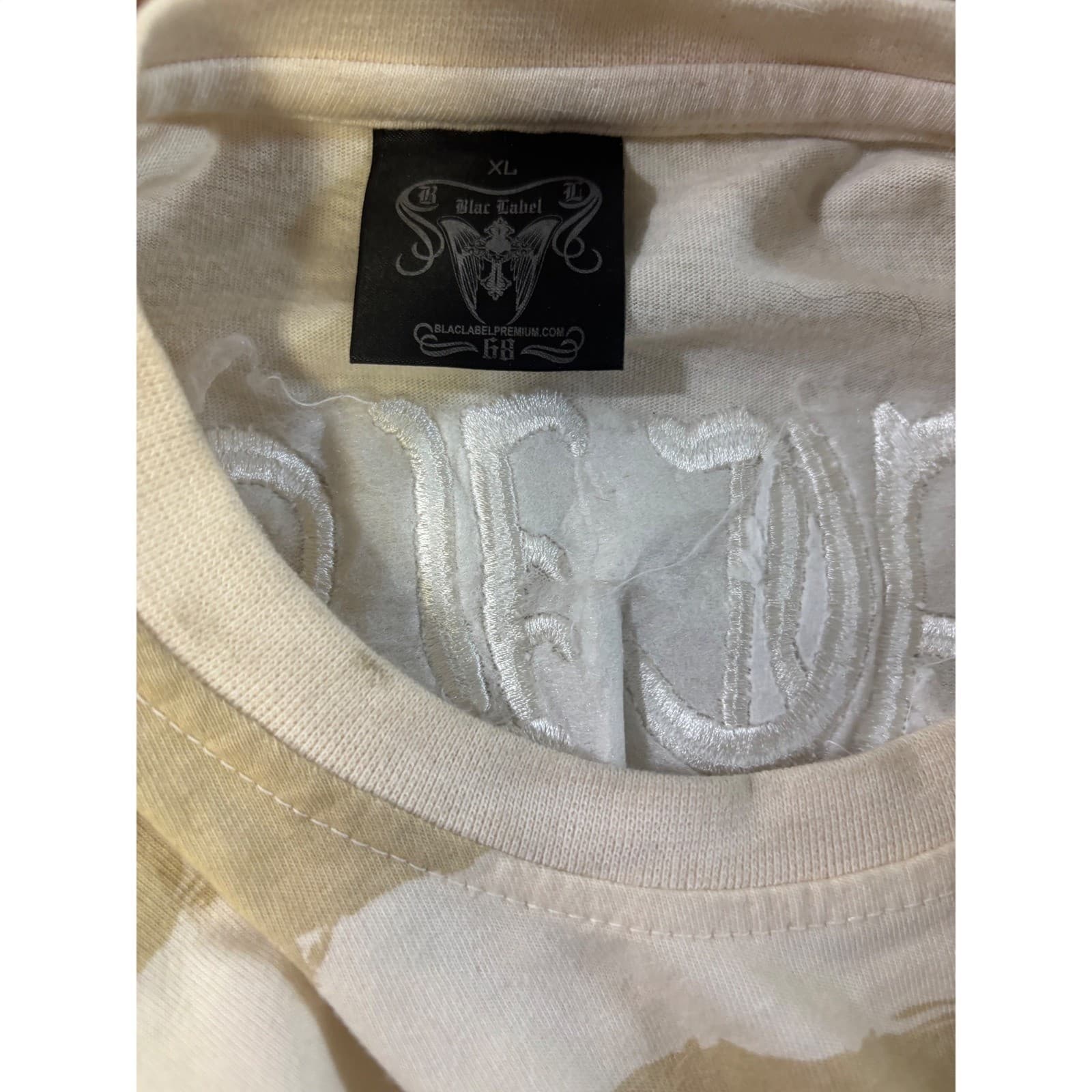Blac Label Premium T Shirt Mens XL Natural Tan Striped Graphic Studded Y2K - Thumbnail 4