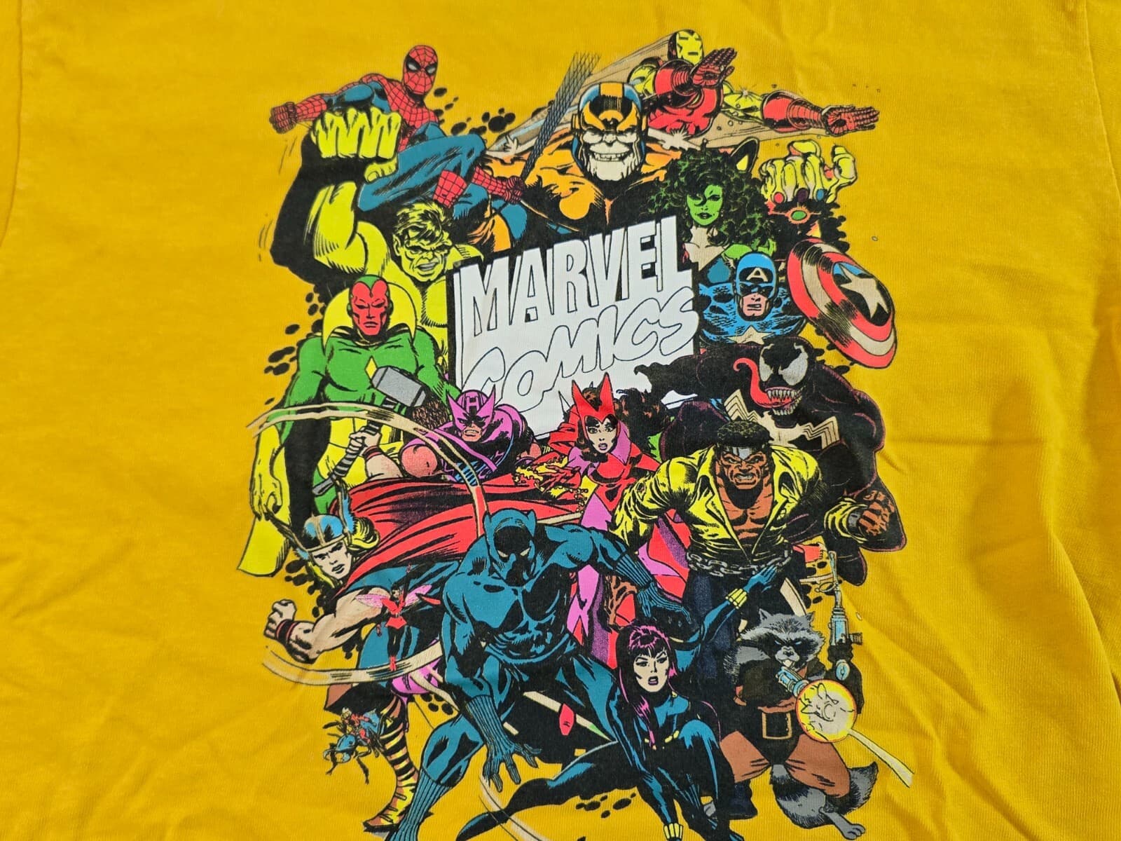 Marvel Comics Graphic Shirt Youth Size Medium 10-12 Avengers Super Heros Yellow - Thumbnail 2