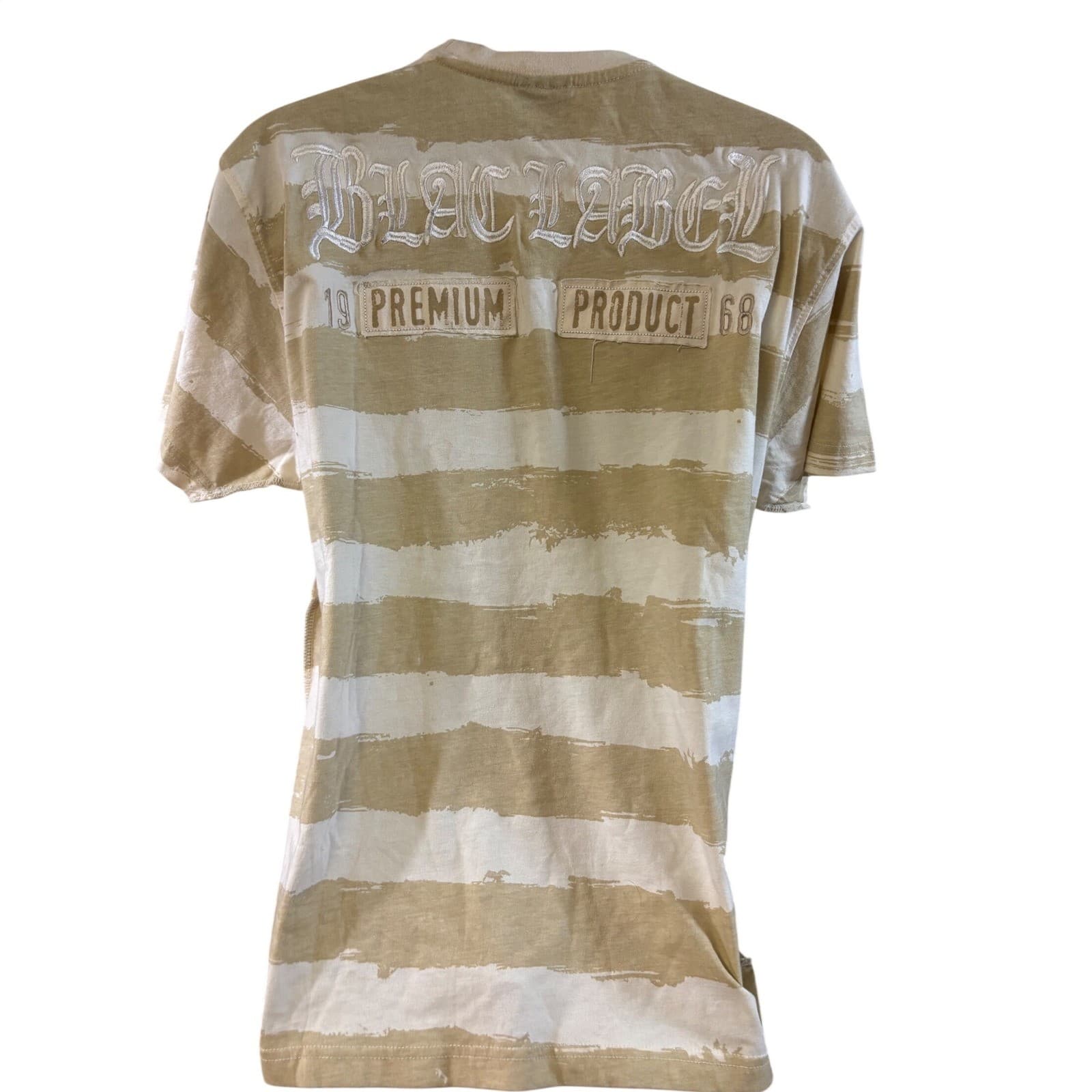 Blac Label Premium T Shirt Mens XL Natural Tan Striped Graphic Studded Y2K - Thumbnail 2