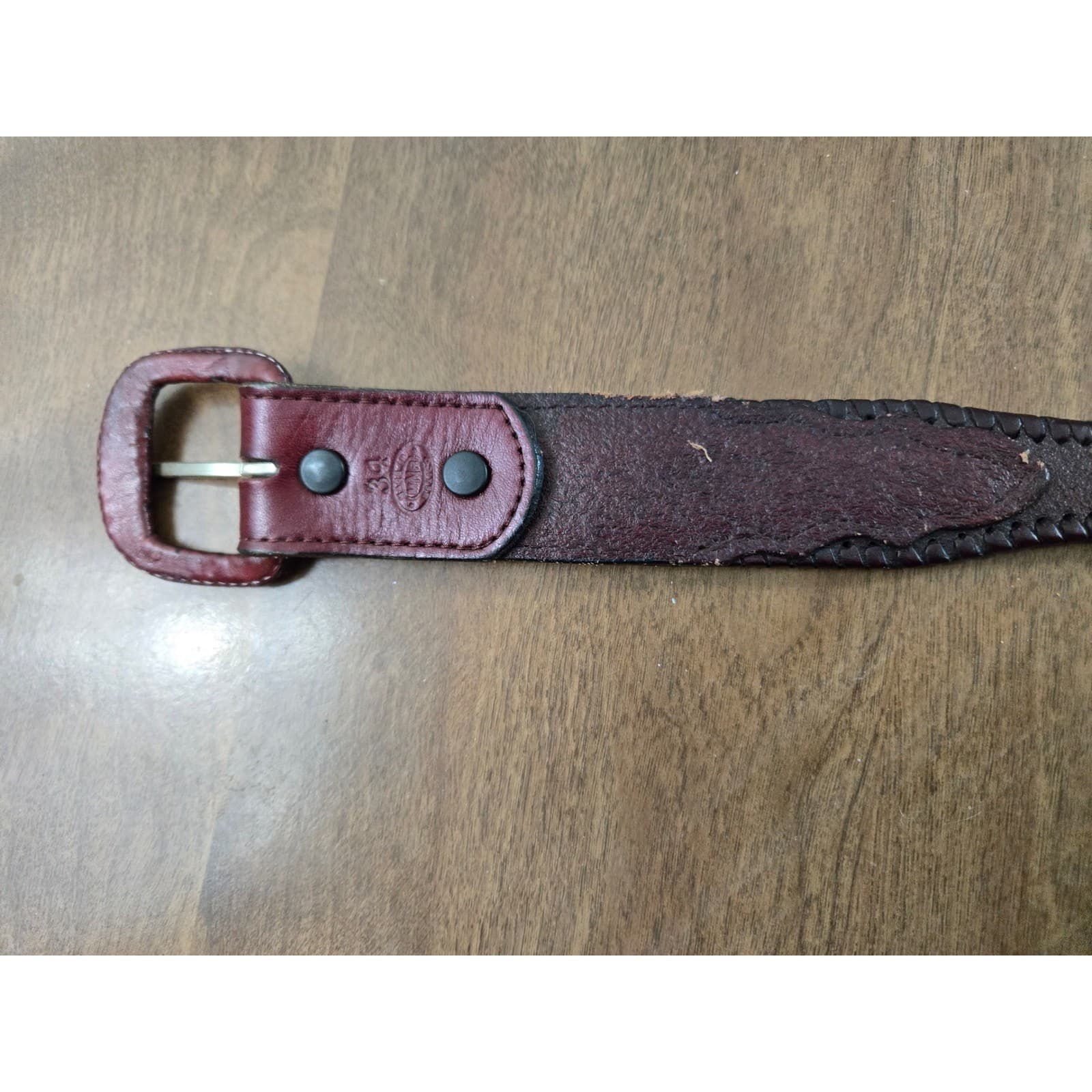 Mens Western Leather Belt Tooled Buckle Brown Vintage Style - Thumbnail 3