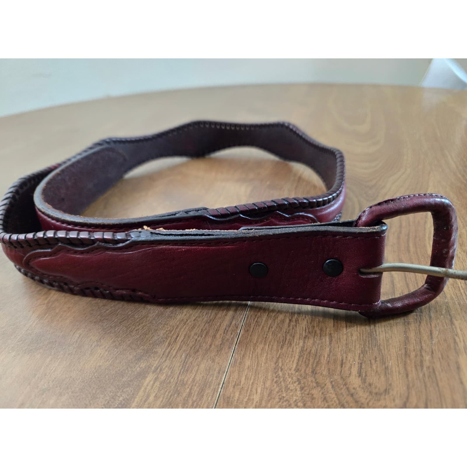 Mens Western Leather Belt Tooled Buckle Brown Vintage Style