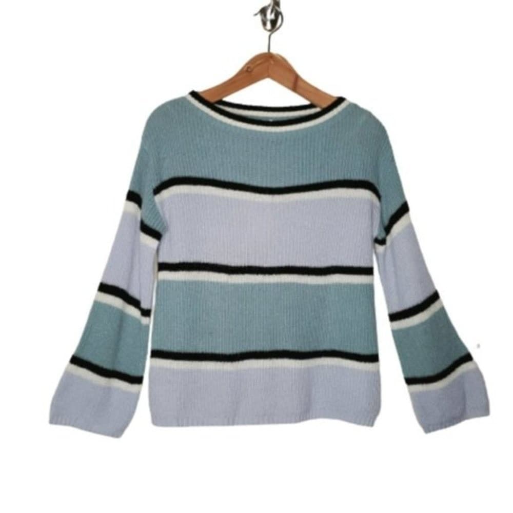 Foxiedox Womens Laurel Pullover Sweater Aqua Stripes Size Small