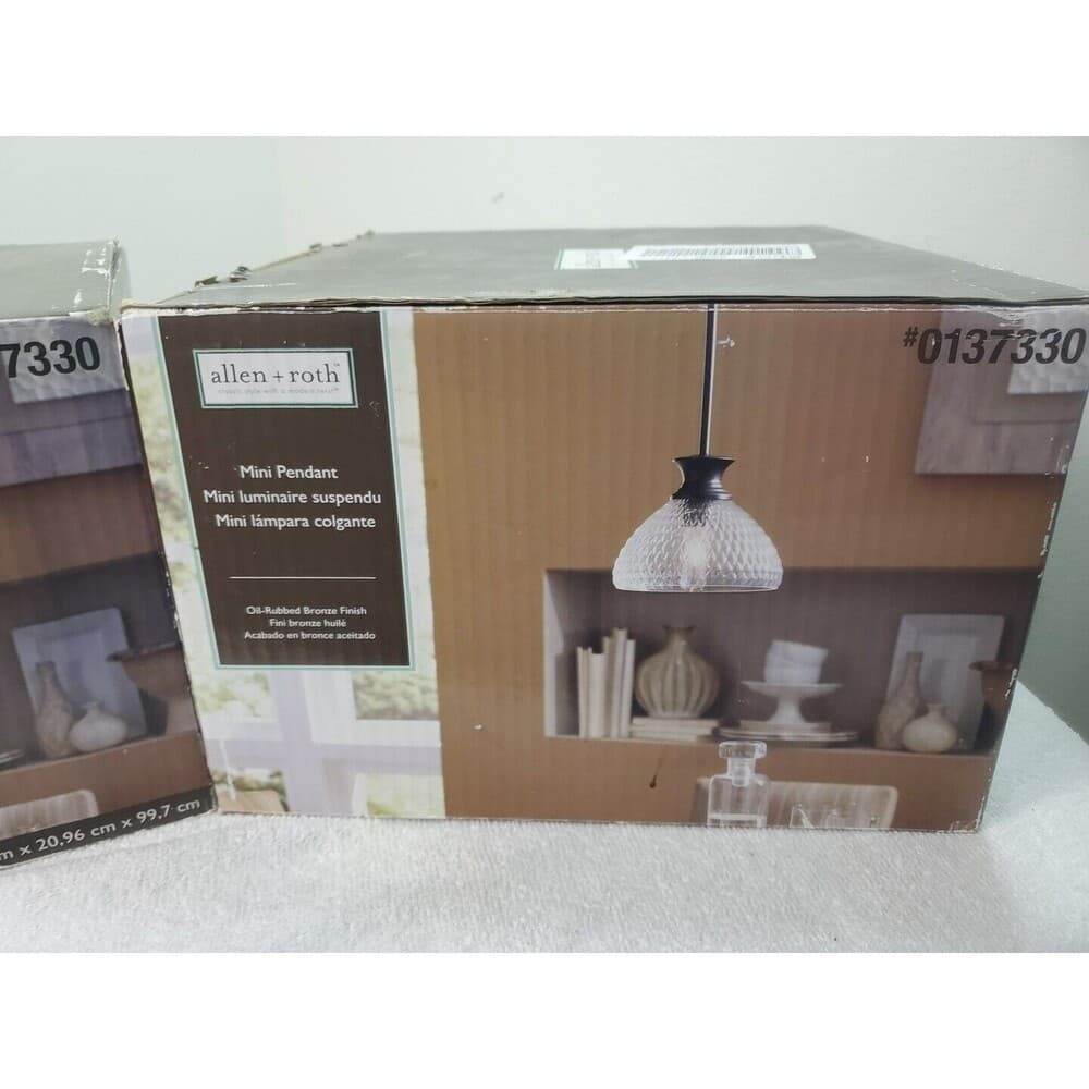 Allen + Roth Rubbed Bronze Mini Pendant Lights Glass Cover And Bulbs - Thumbnail 3
