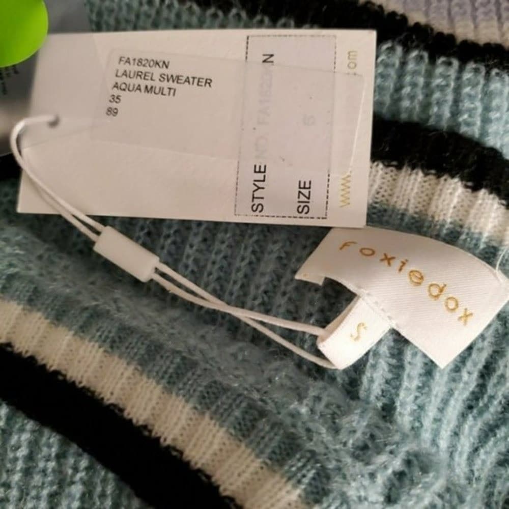 Foxiedox Womens Laurel Pullover Sweater Aqua Stripes Size Small - Thumbnail 3