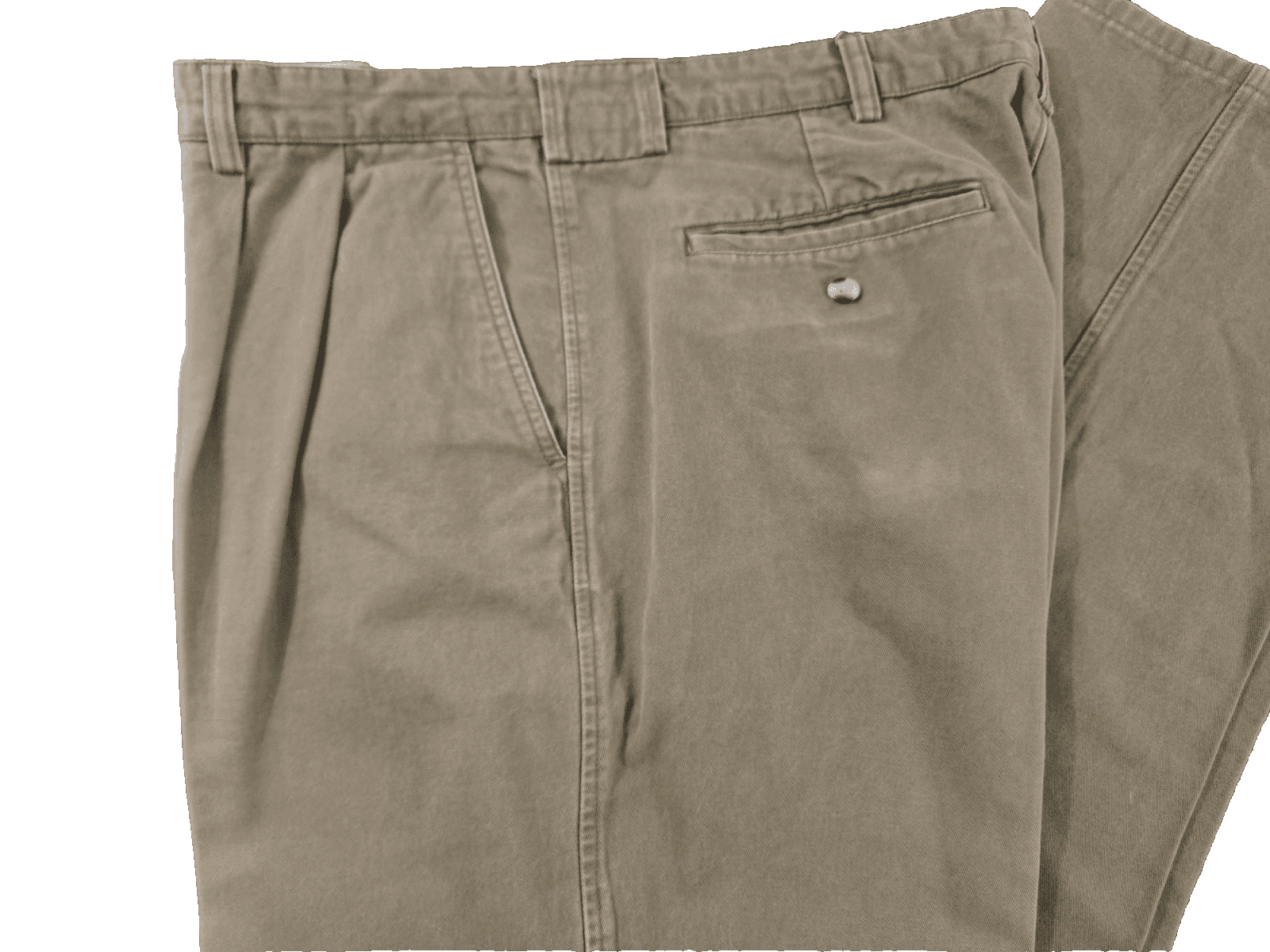 L L Bean Mens Casual Trousers Pants W42 L34 Brown Cotton Pleated Front - Thumbnail 3
