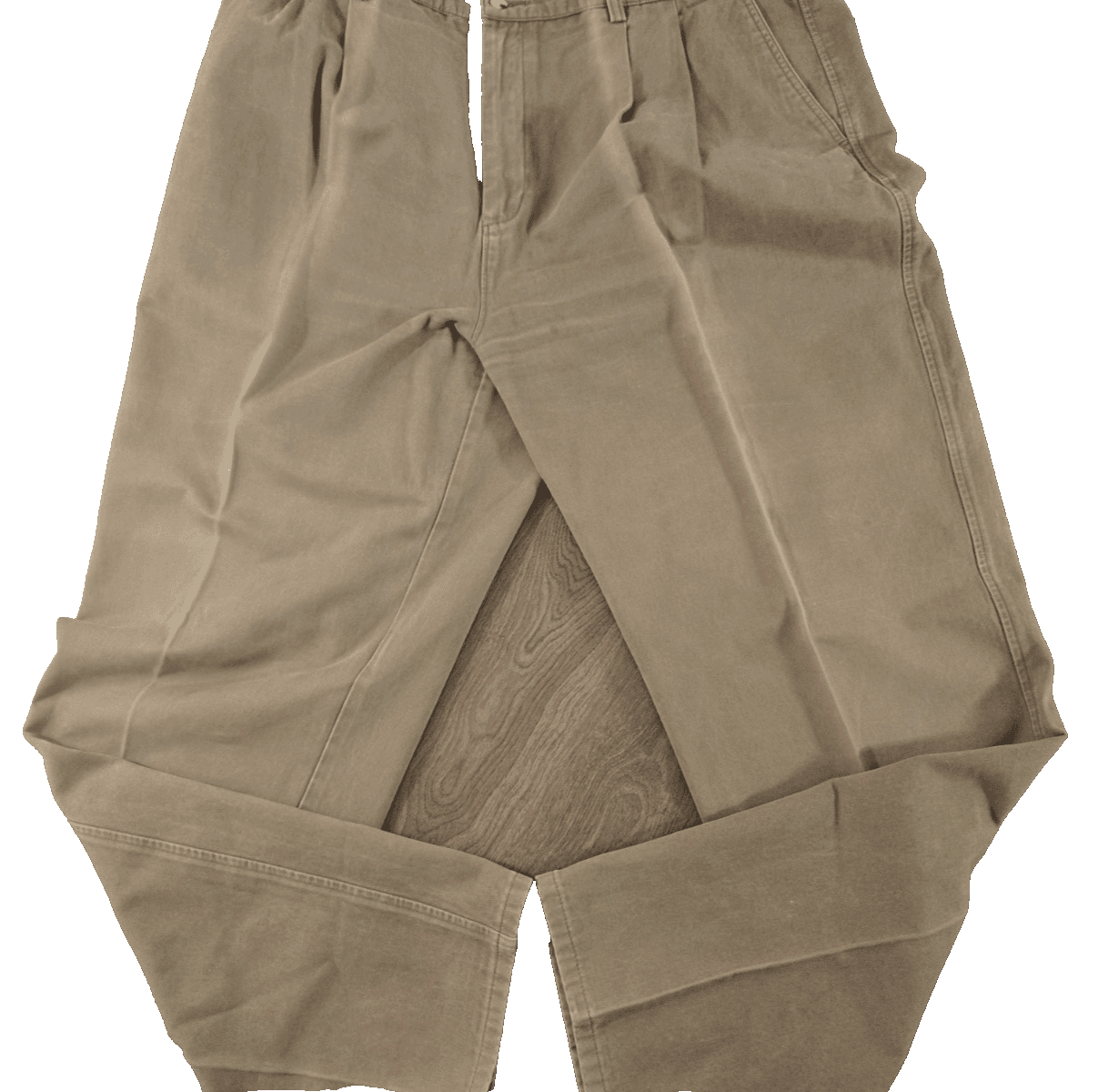 L L Bean Mens Casual Trousers Pants W42 L34 Brown Cotton Pleated Front - Thumbnail 4