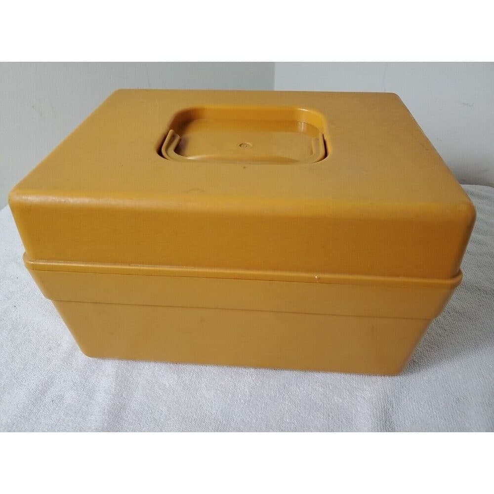 Mustard Wilson Wil-Hold MCM Gold Plastic Storage Flip Lock Vintage Sewing Box - Thumbnail 4