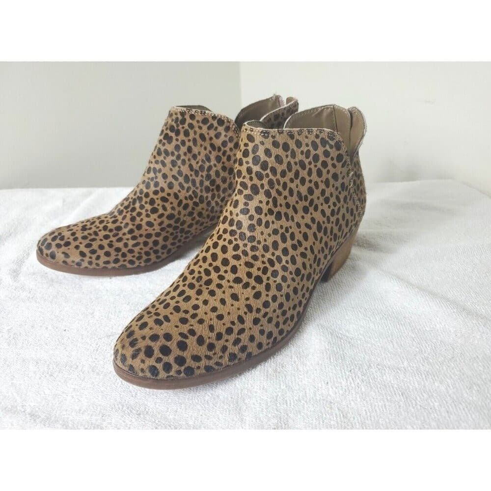 Michael Shannon Leather Upper Ankle Boots Zip -Up Women's Size 9 Leopard Print