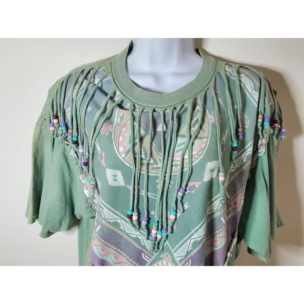 Vintage 90s Sturdy Tees By Lee Fringe Beaded Southwestern Graphic T-Shirt L - Thumbnail 9
