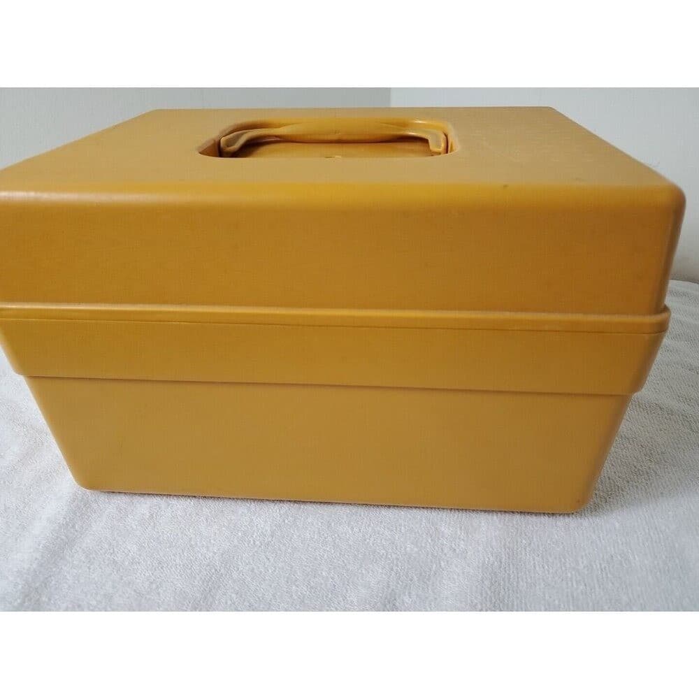 Mustard Wilson Wil-Hold MCM Gold Plastic Storage Flip Lock Vintage Sewing Box - Thumbnail 6