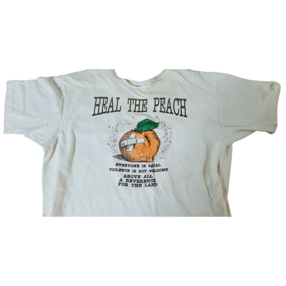 Vintage "Heal The Peach" T-Shirt With Graphic Print Hanes Beefy-T Single Stitch