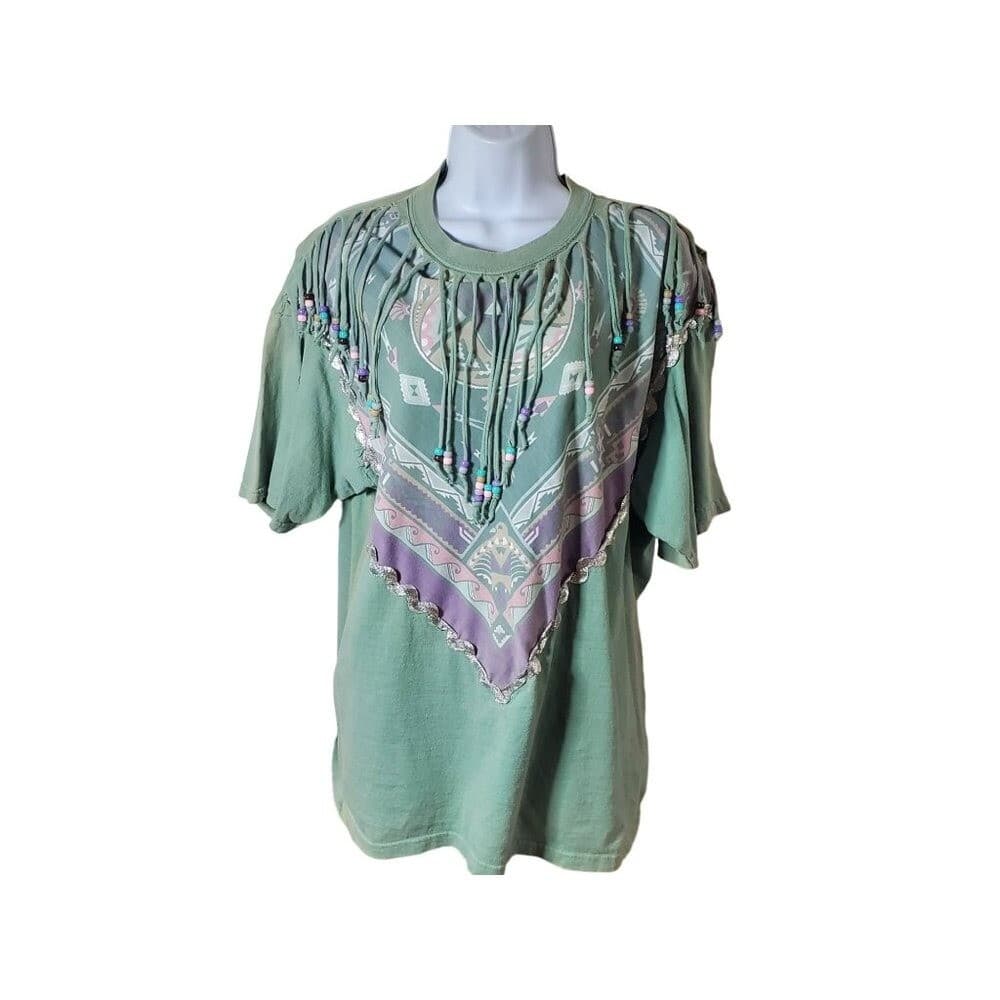 Vintage 90s Sturdy Tees By Lee Fringe Beaded Southwestern Graphic T-Shirt L