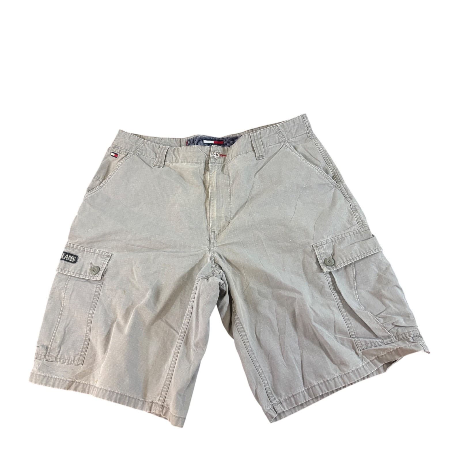 Tommy Jeans Mens Cargo Shorts Size 36 Grey Ripstop Cotton Utility Casual Hiking