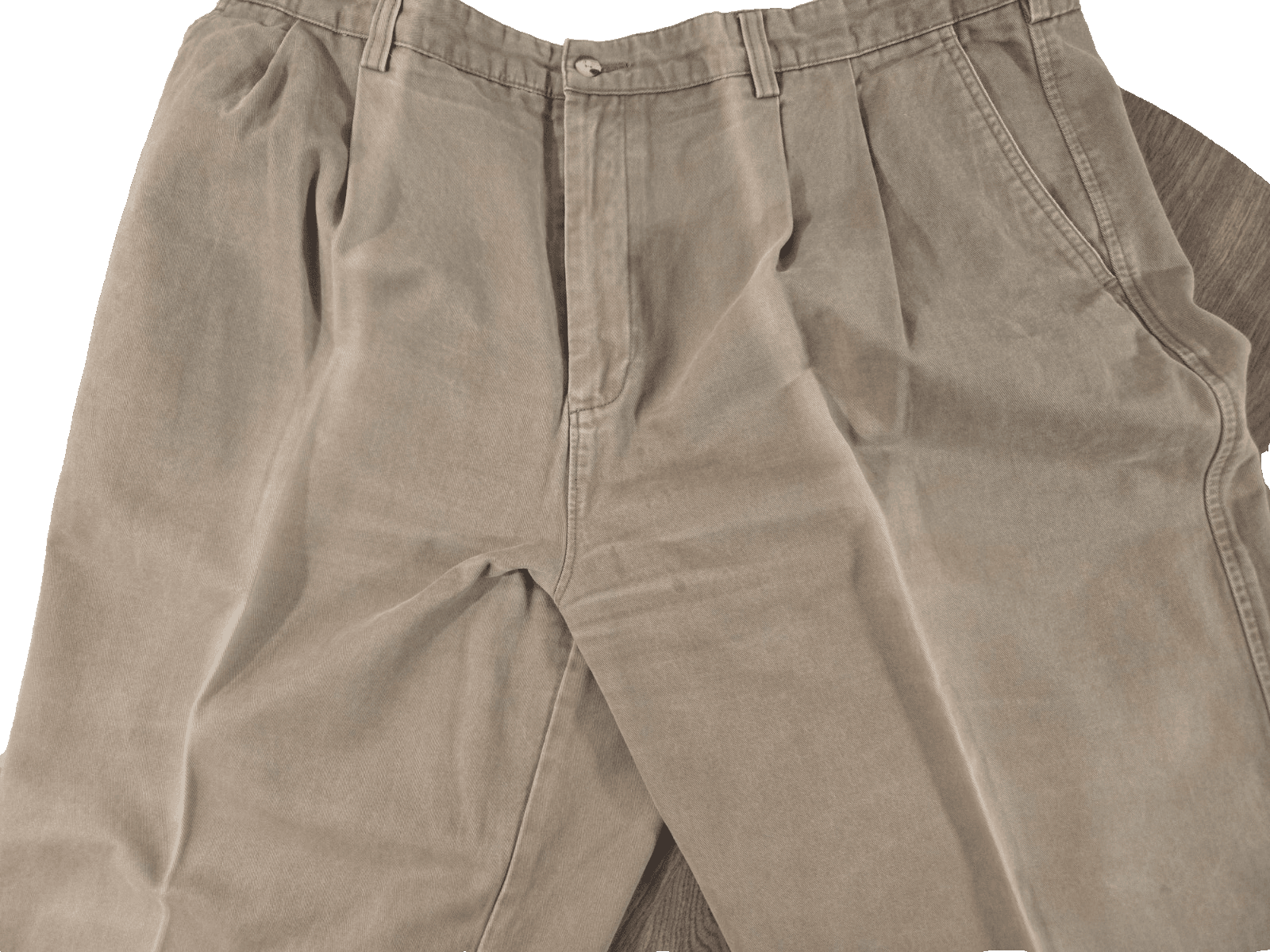L L Bean Mens Casual Trousers Pants W42 L34 Brown Cotton Pleated Front - Thumbnail 5