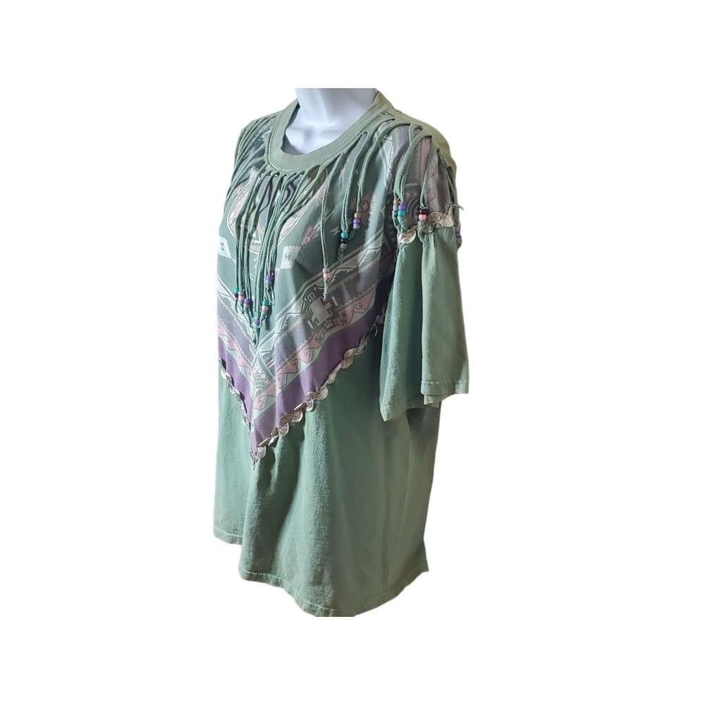 Vintage 90s Sturdy Tees By Lee Fringe Beaded Southwestern Graphic T-Shirt L - Thumbnail 8