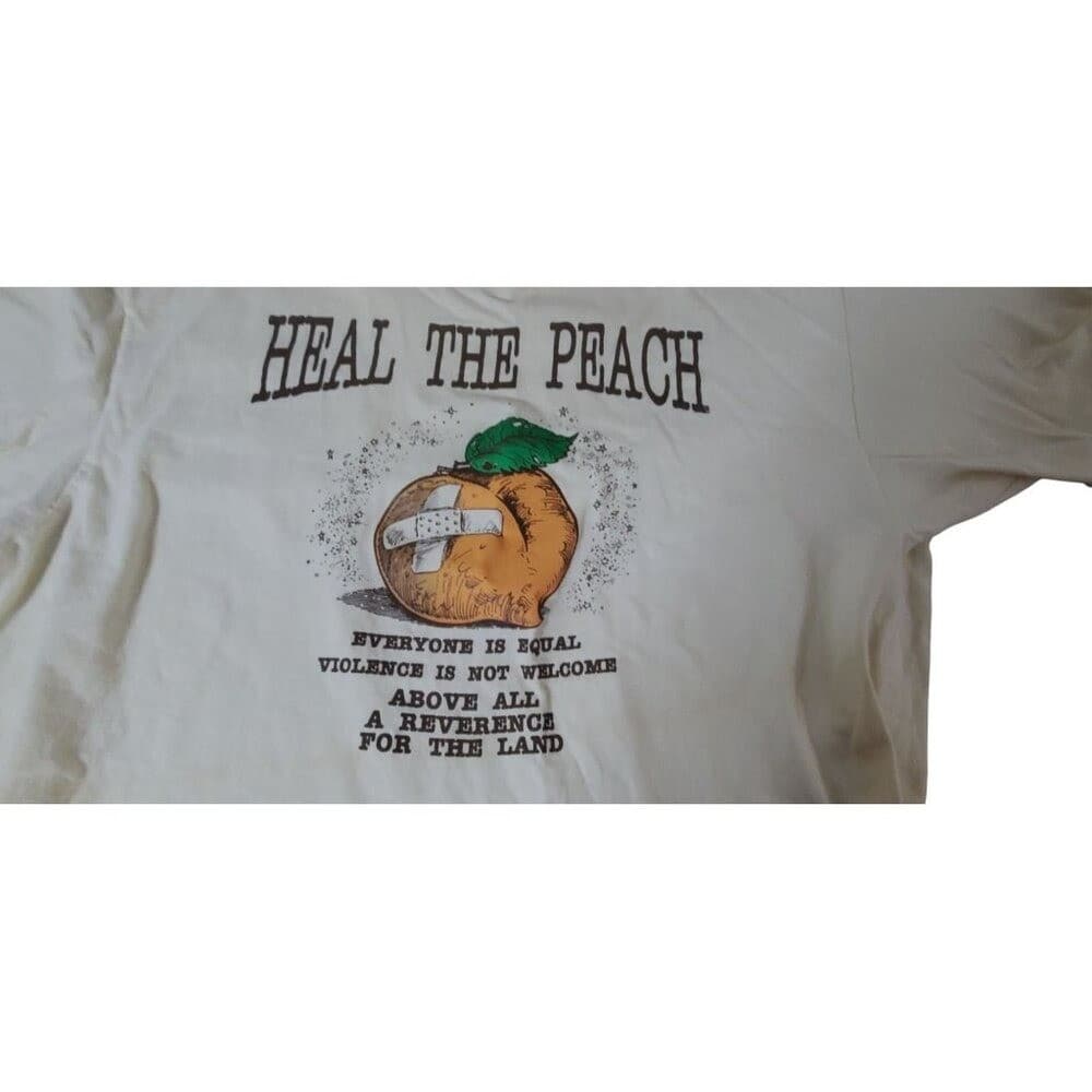Vintage "Heal The Peach" T-Shirt With Graphic Print Hanes Beefy-T Single Stitch - Thumbnail 2