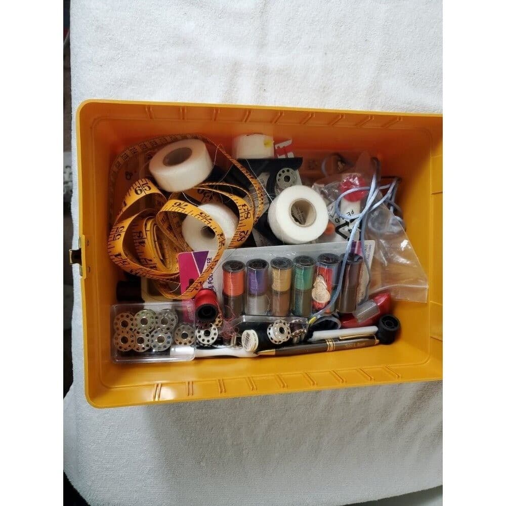 Mustard Wilson Wil-Hold MCM Gold Plastic Storage Flip Lock Vintage Sewing Box