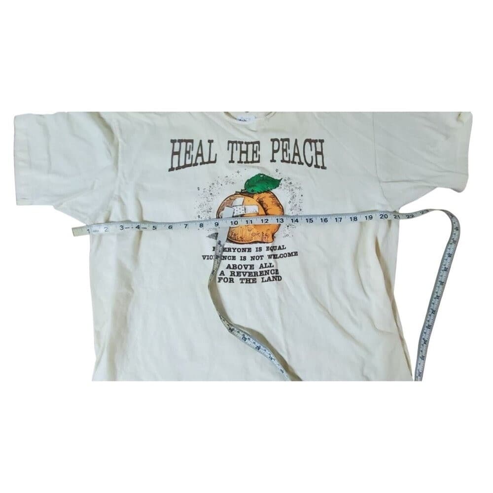Vintage "Heal The Peach" T-Shirt With Graphic Print Hanes Beefy-T Single Stitch - Thumbnail 7