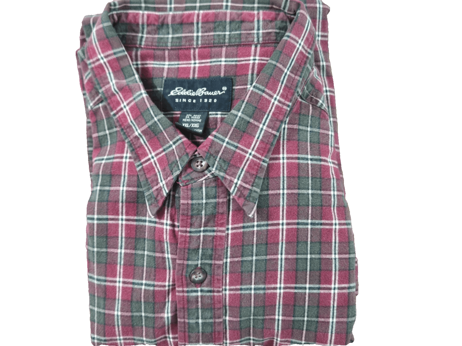 Eddie Bauer Shirt Men's 2XL Green Red Plaid Vintage Button Pockets Flannel XXL - Thumbnail 2