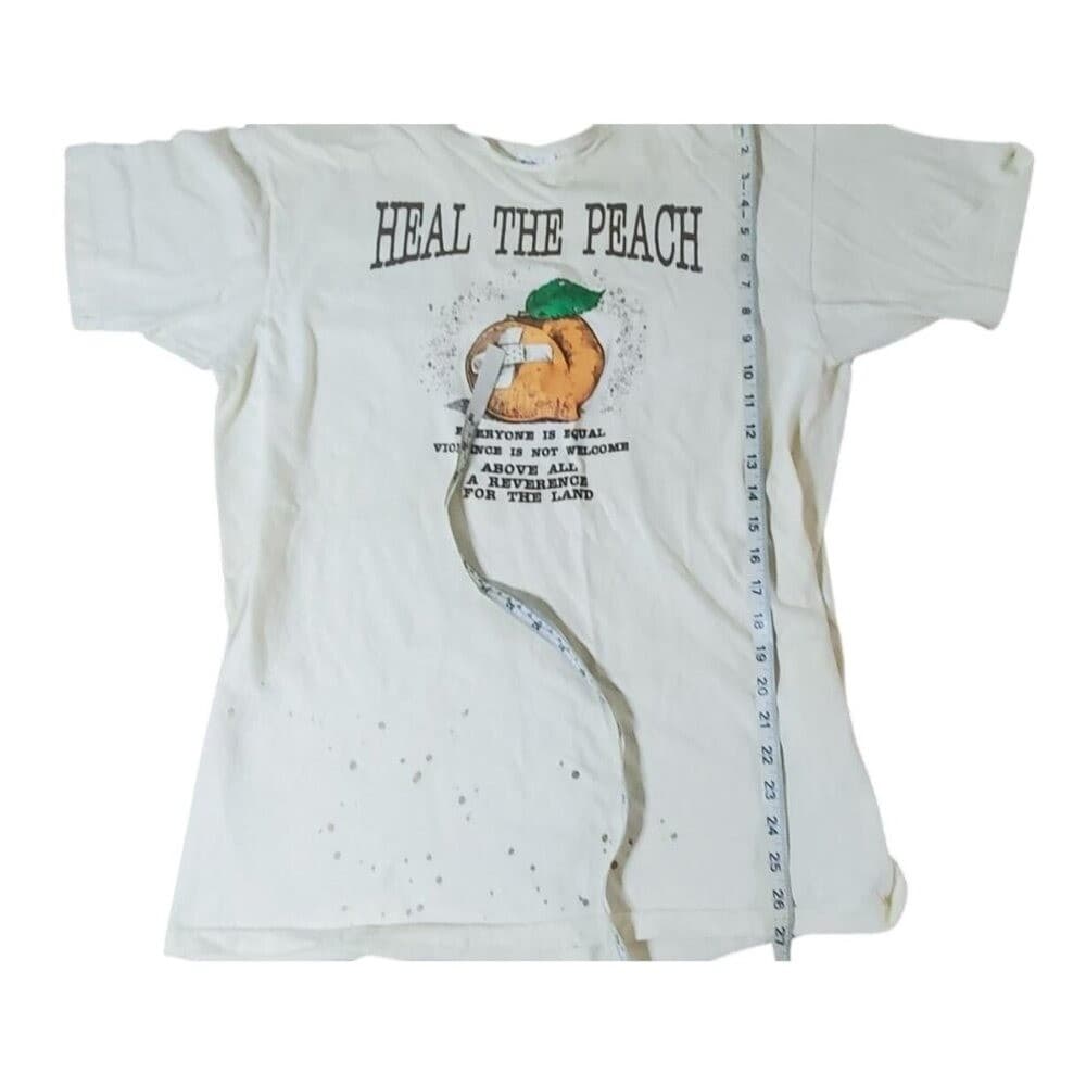 Vintage "Heal The Peach" T-Shirt With Graphic Print Hanes Beefy-T Single Stitch - Thumbnail 9