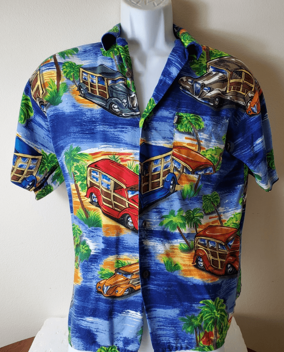 Pineapple Connection Tropical AOP Woody Cars Palm Trees Size Large Hawaii Shirt