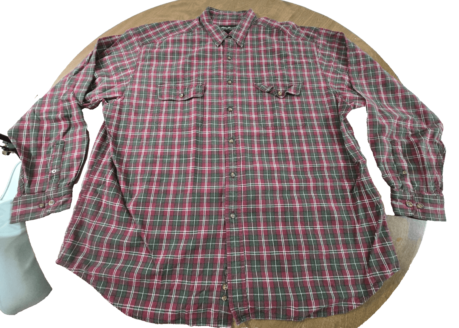 Eddie Bauer Shirt Men's 2XL Green Red Plaid Vintage Button Pockets Flannel XXL
