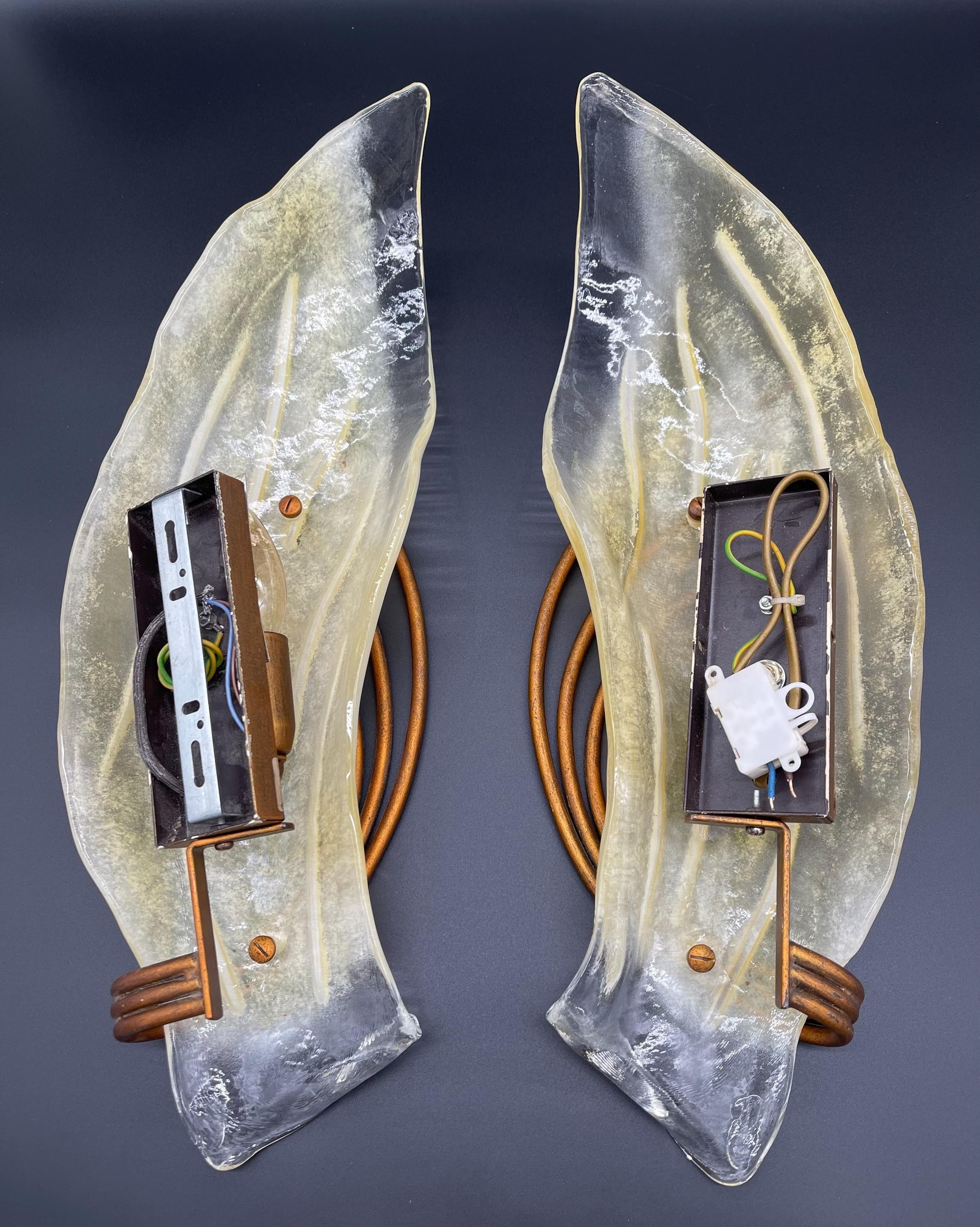 Pair Murano Glass Leaf Sconces, Sil Lux Roma Collection, Mid Century Modern Wall Lights - Thumbnail 6