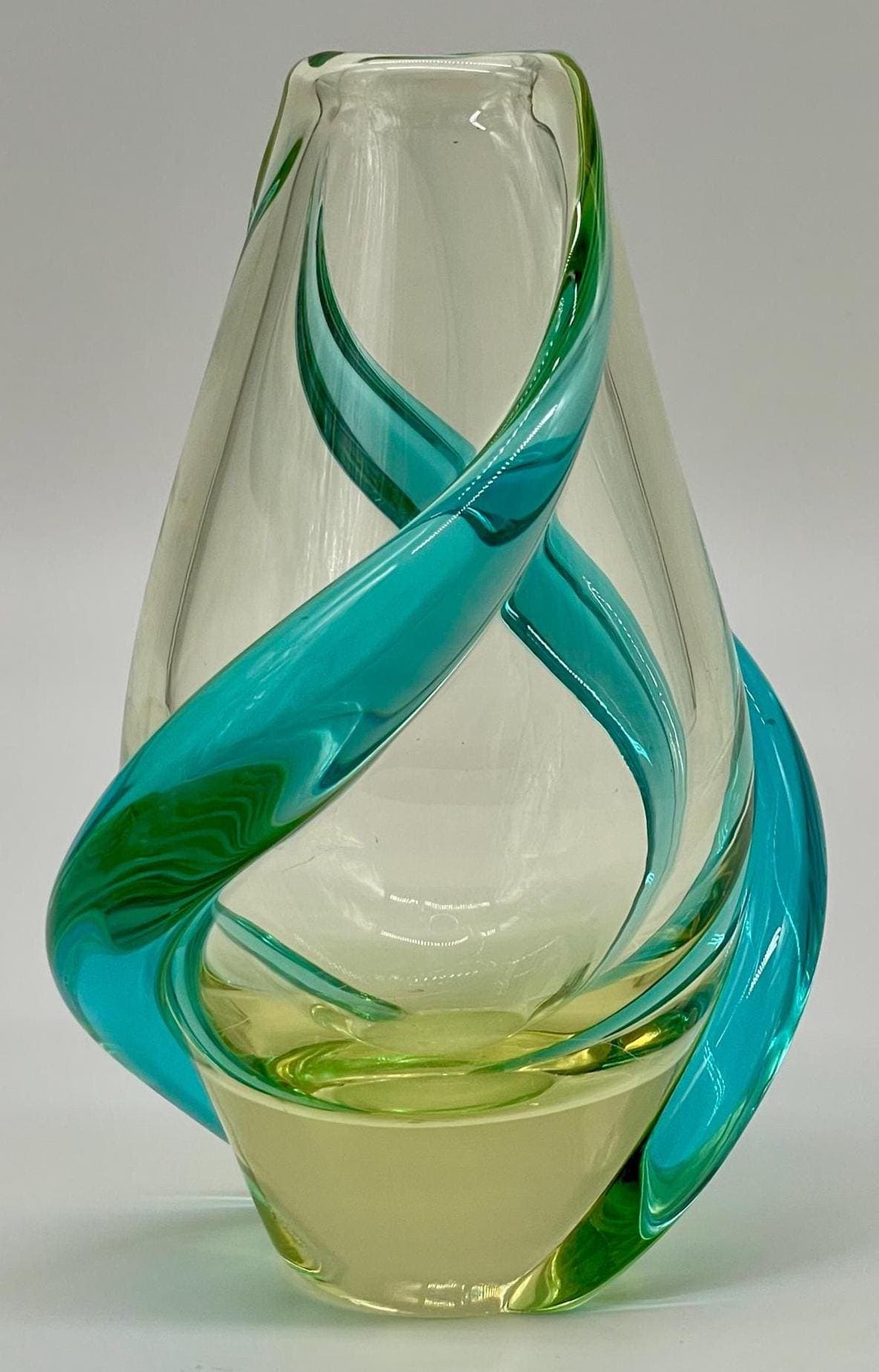 František Zemek Rhapsody Vase, 1960s Czech Bohemian Wrapped Ribbon Art Glass - Thumbnail 3