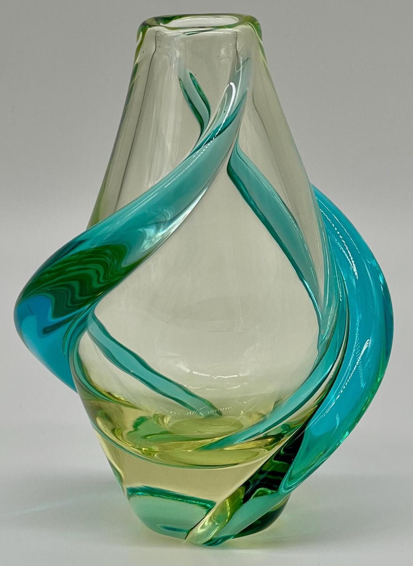 František Zemek Rhapsody Vase, 1960s Czech Bohemian Wrapped Ribbon Art Glass - Thumbnail 4