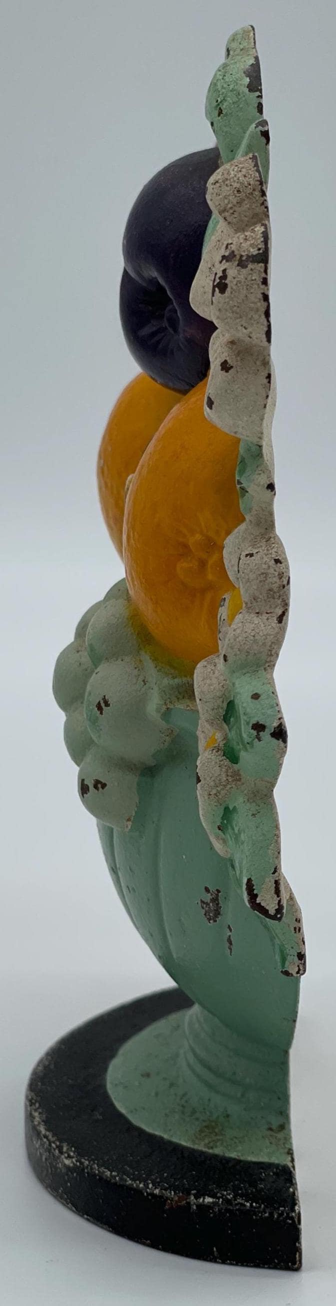 Antique Hubley Cast Iron Flower Basket Doorstop, Original Paint, 1930s Floral Fruit (6.9") - Thumbnail 4