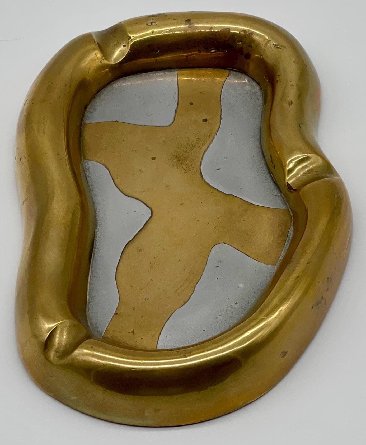 David Marshall Signed Wave Ashtray, 1980s Brutalist Solid Brass & Aluminum Sculpture - Thumbnail 5