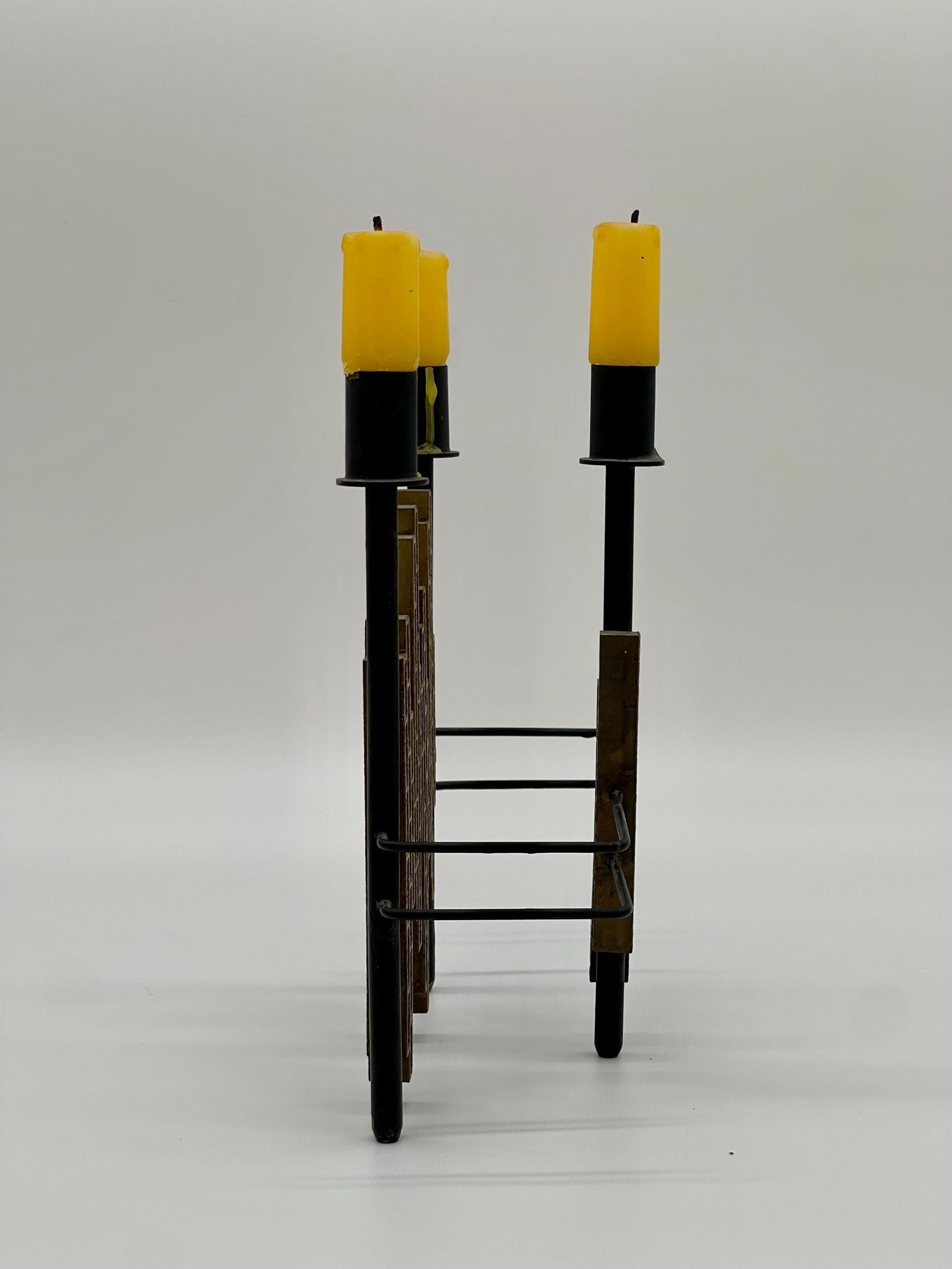 Vintage 1970s Spanish Brutalist Iron & Brass Grid Candelabra – Tiered Cityscape Design, 8.6" (22 cm) - Thumbnail 11