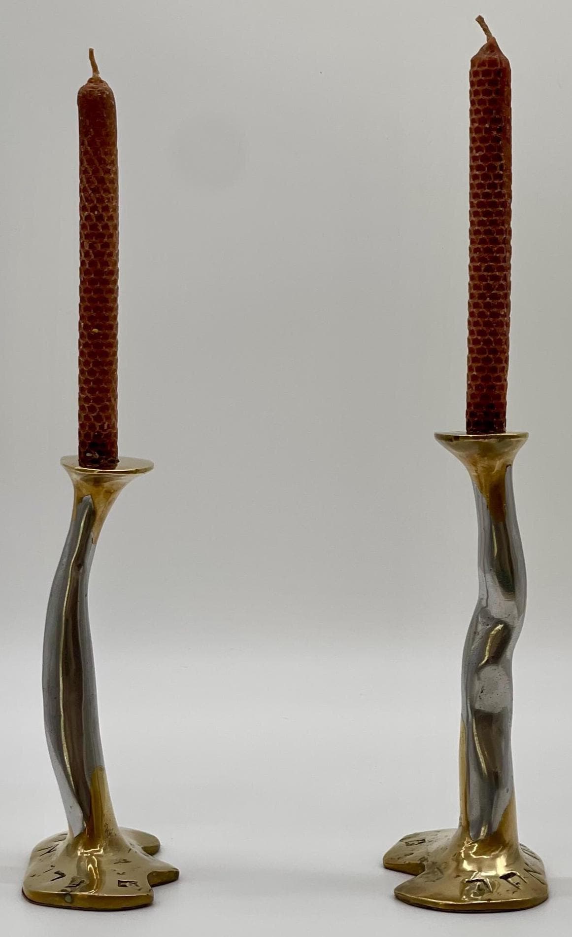 David Marshall Brutalist Candlesticks, Spanish Cast Solid Brass & Aluminum Pair - Thumbnail 12