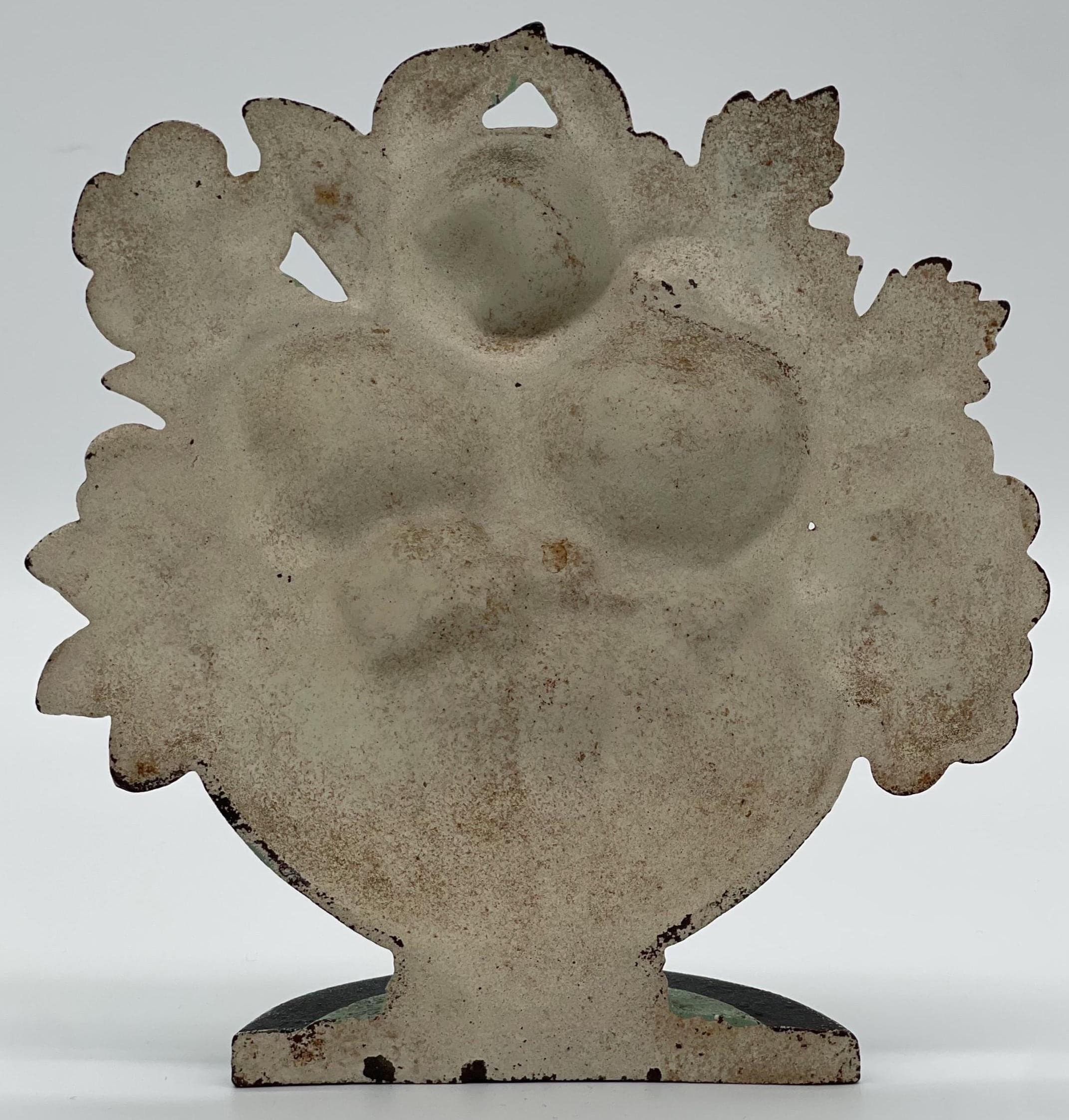 Antique Hubley Cast Iron Flower Basket Doorstop, Original Paint, 1930s Floral Fruit (6.9") - Thumbnail 7