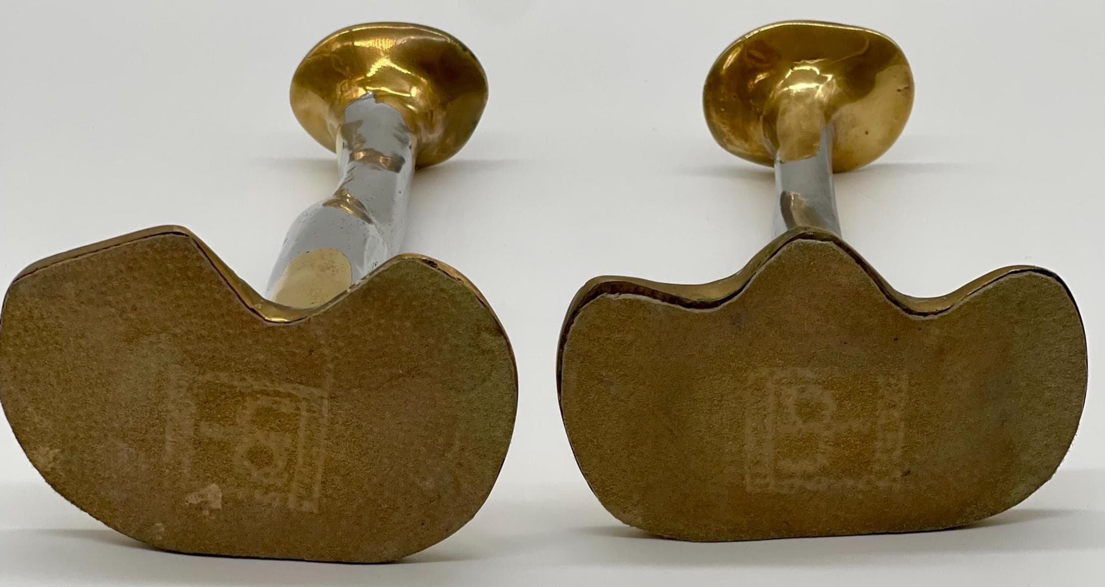 David Marshall Brutalist Candlesticks, Spanish Cast Solid Brass & Aluminum Pair - Thumbnail 15