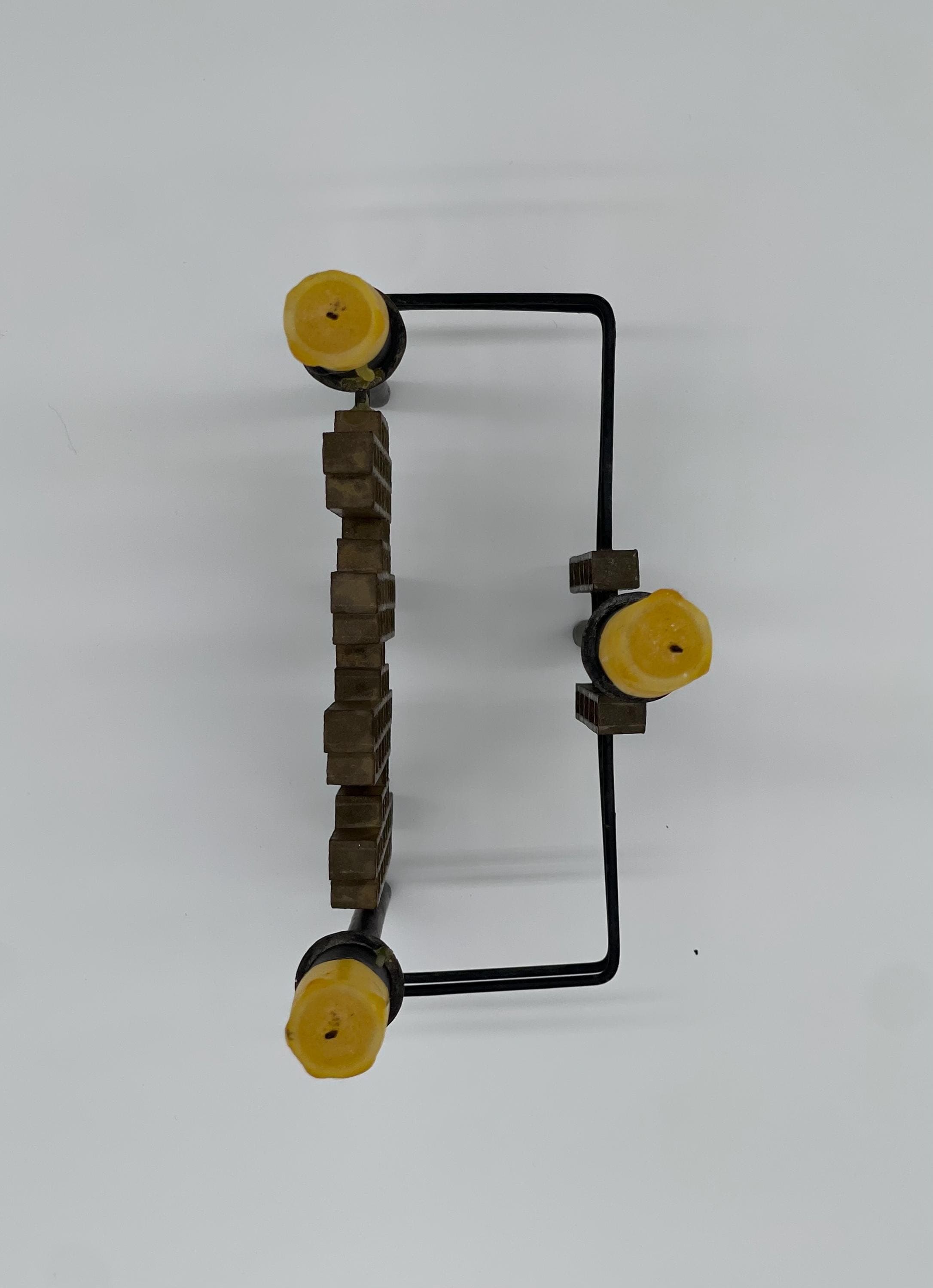 Vintage 1970s Spanish Brutalist Iron & Brass Grid Candelabra – Tiered Cityscape Design, 8.6" (22 cm) - Thumbnail 15
