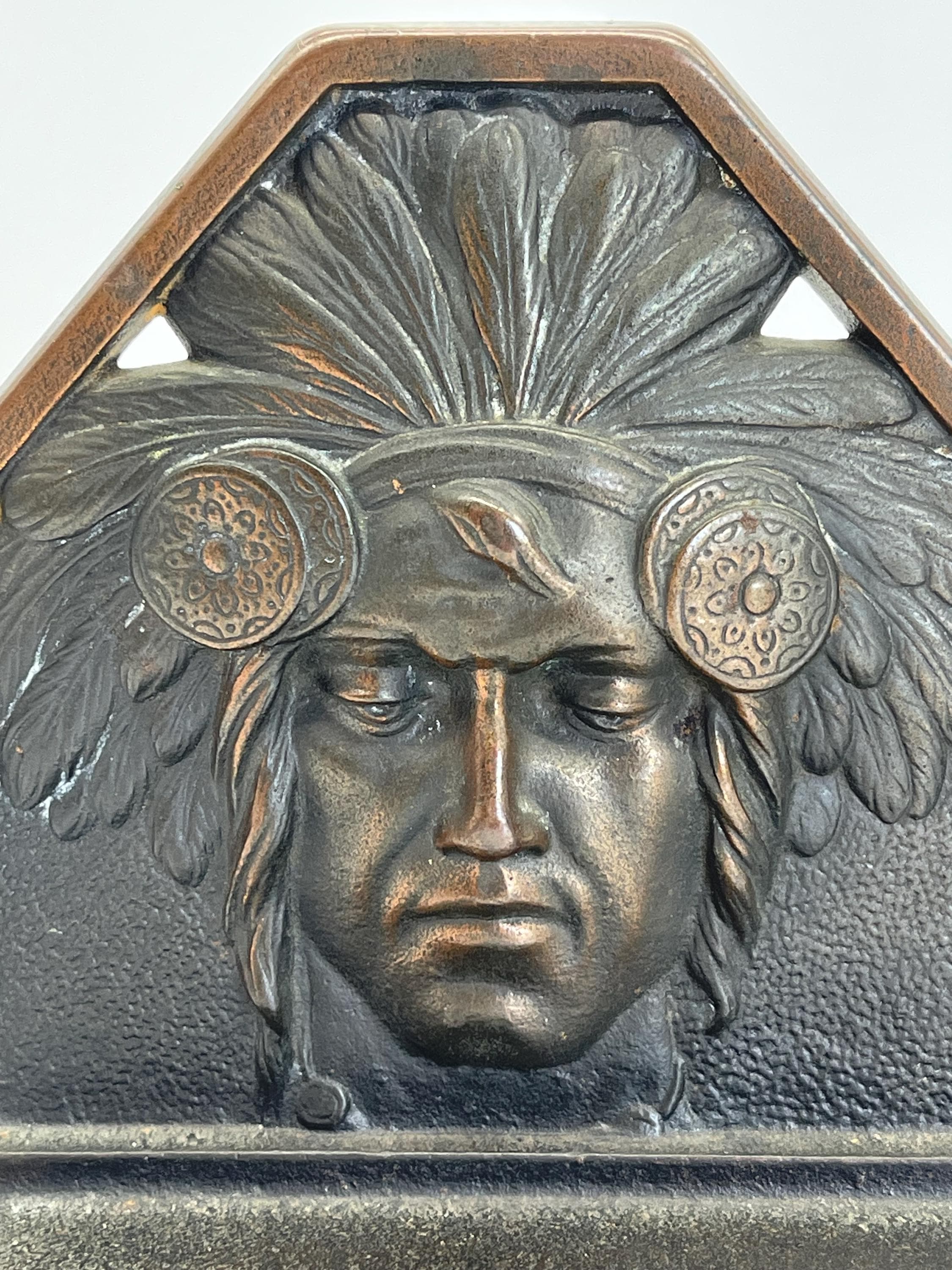 Antique Judd #9898 "Handsome Indian" Cast Iron Bookends – Circa 1920s - Thumbnail 2