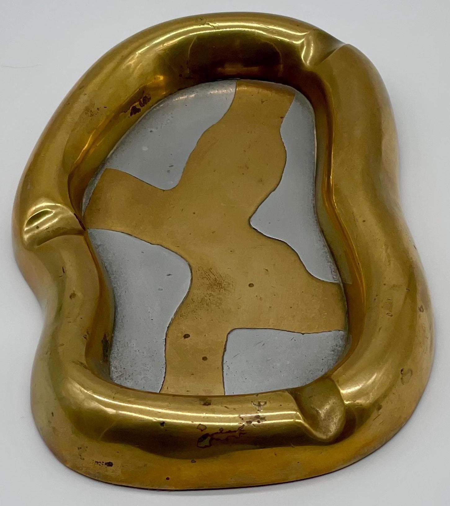 David Marshall Signed Wave Ashtray, 1980s Brutalist Solid Brass & Aluminum Sculpture - Thumbnail 7