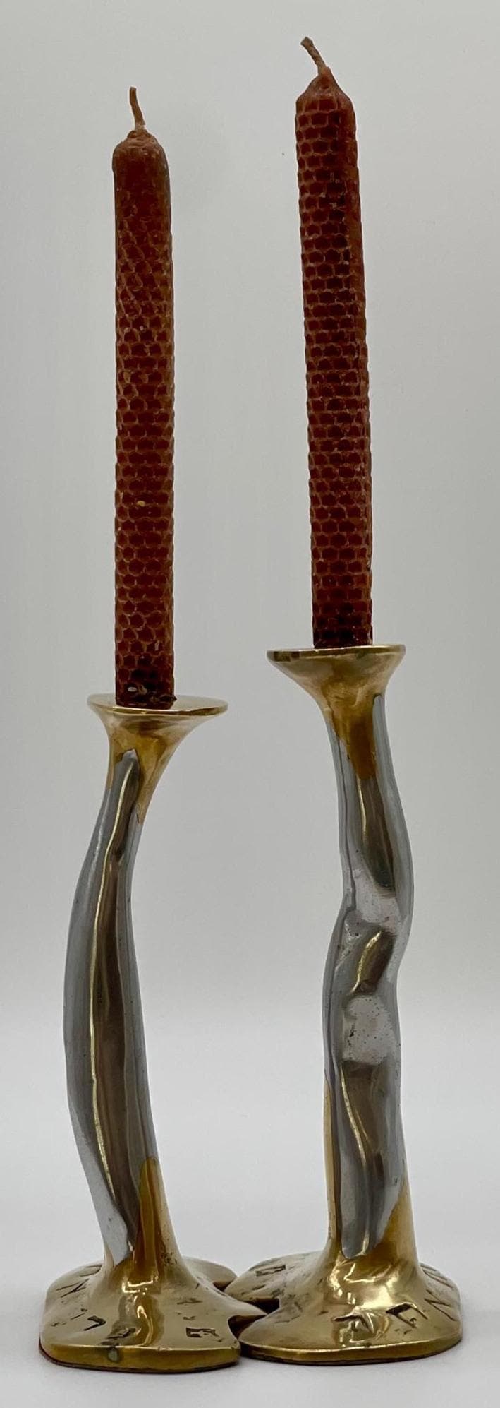 David Marshall Brutalist Candlesticks, Spanish Cast Solid Brass & Aluminum Pair - Thumbnail 13