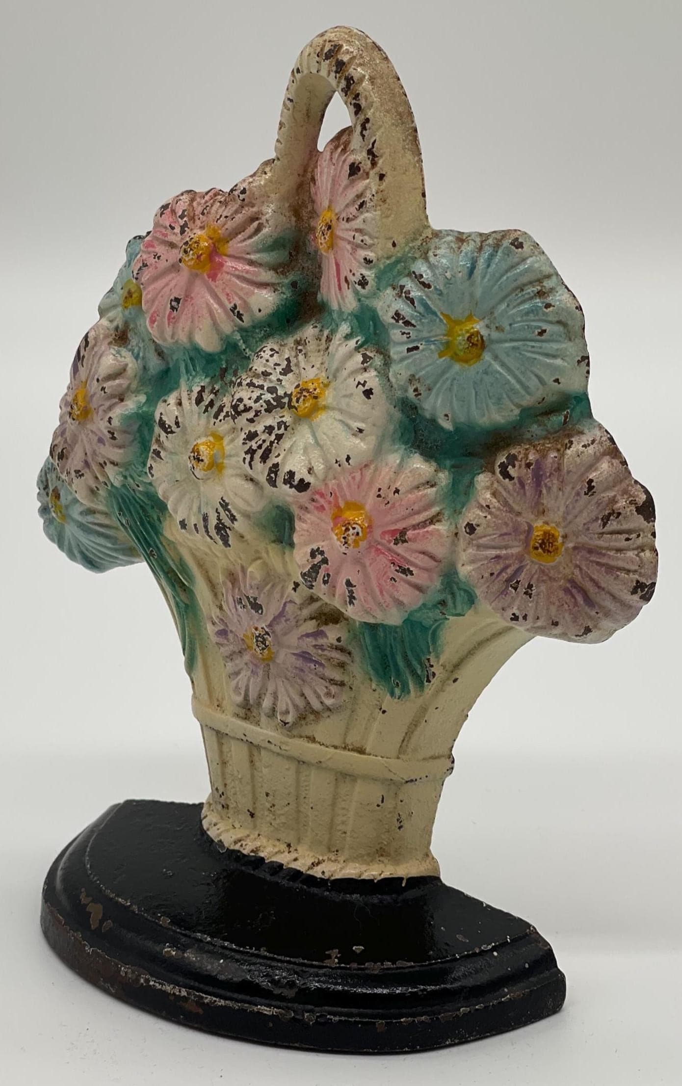 Antique Hubley Daisy Flower Pot Doorstop, Original Paint Cast Iron, 1930s Floral (Hubley #344) - Thumbnail 4