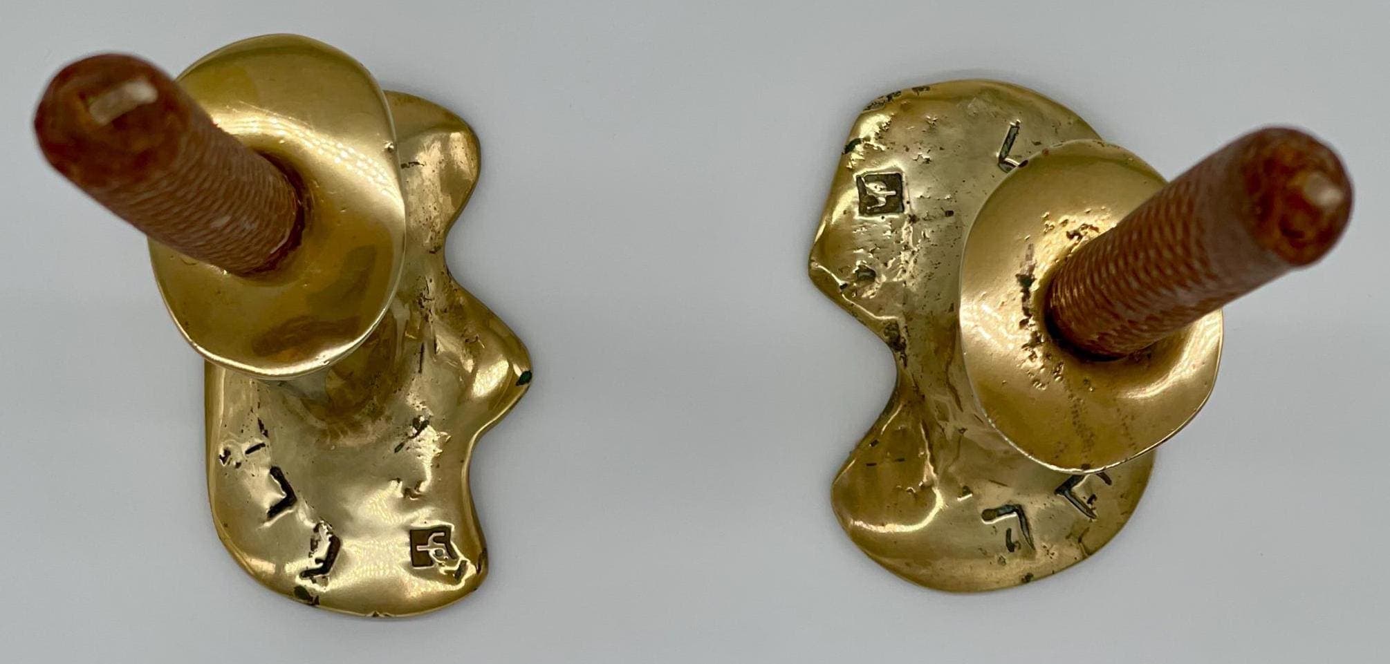 David Marshall Brutalist Candlesticks, Spanish Cast Solid Brass & Aluminum Pair - Thumbnail 11
